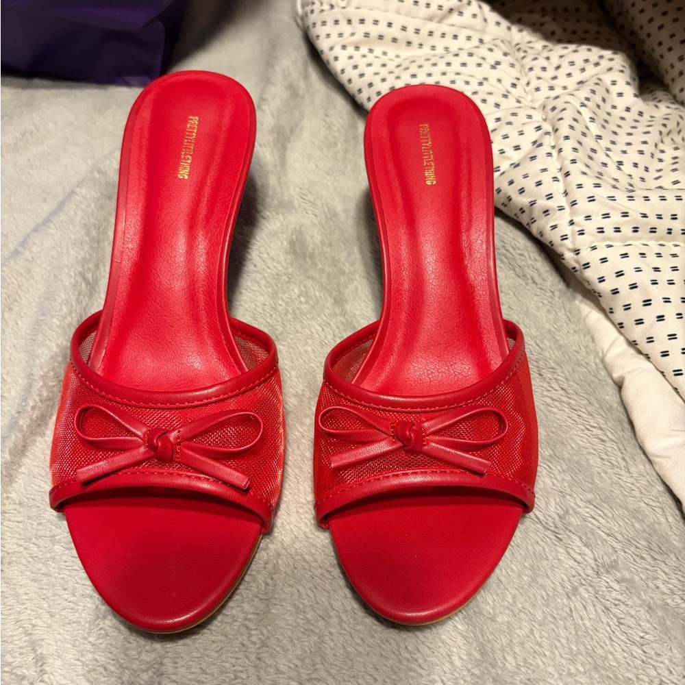 PrettyLittleThing Red Heels with Elegant Bow Design